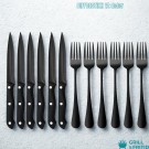 12-dels biffbestikk i matt sort rustfritt stål – 6 kniver og 6 gafler thumbnail
