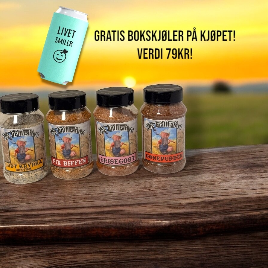 The GrillFather Krydderpakke er laget for deg som vil ha maks smak uten jåleri. Fire norskutviklede rubs med naturlige ingredienser, kraftig karakter og perfekt balanse – pluss en gratis bokskjøler på kjøpet.