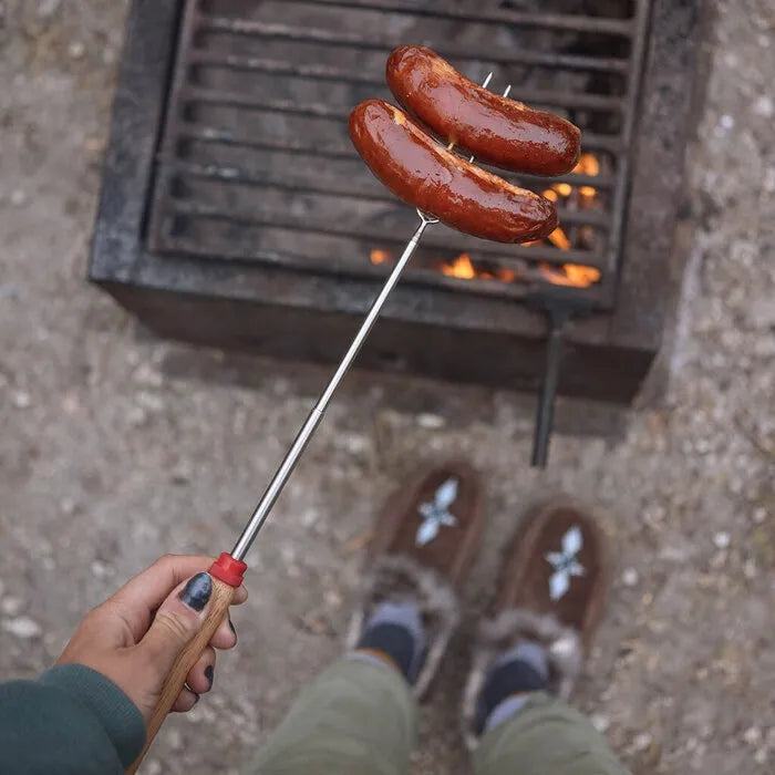 Grillspyd teleskop med trehåndtak og roteringshjul 16,5 til 86 cm