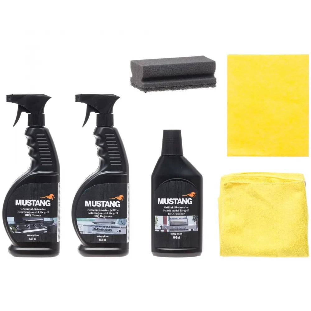 Mustang Grillrensesett – komplett 6-delt sett for effektiv rengjøring og blank finish