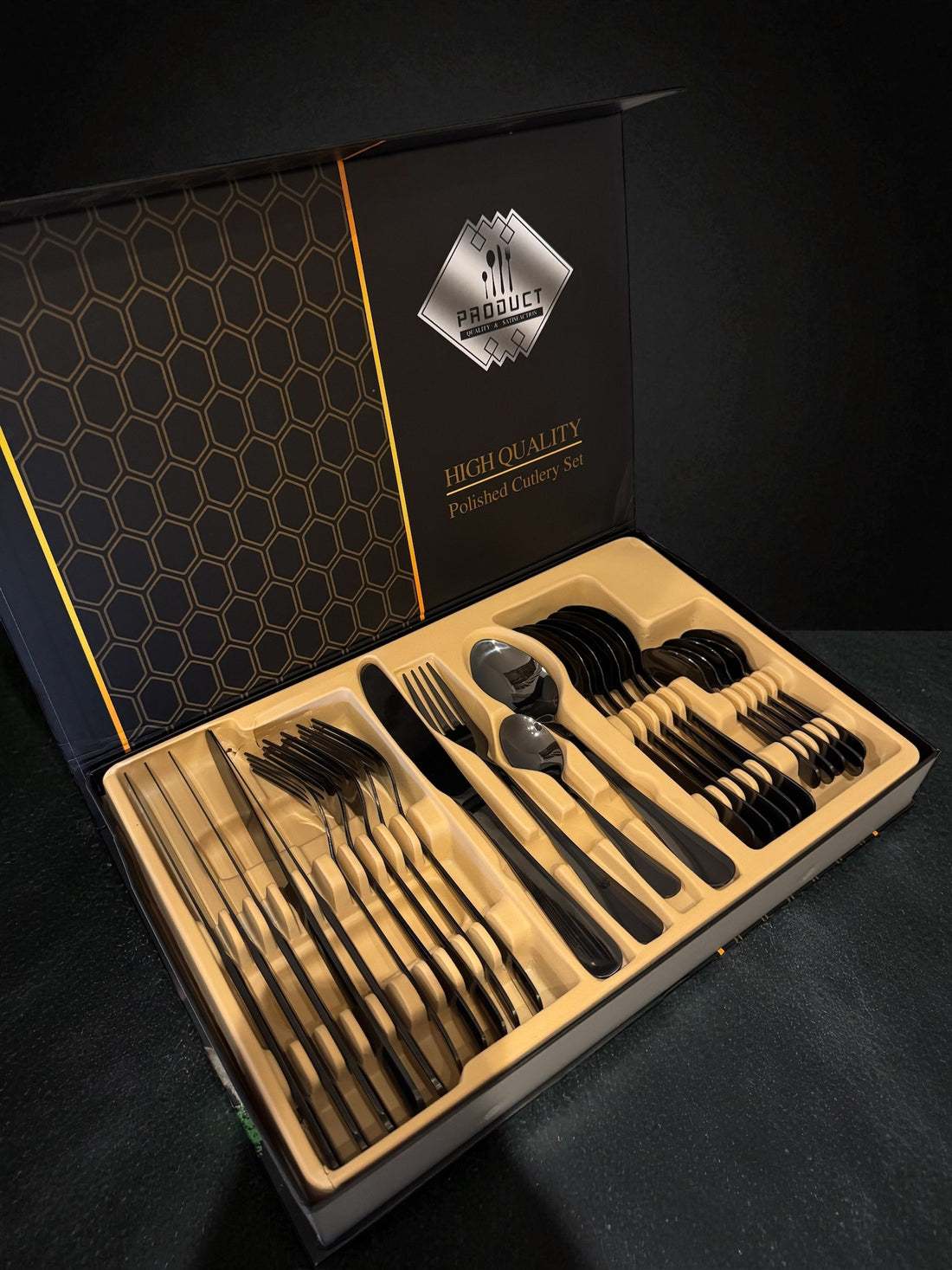 Bestikksett 24 deler – Sort Rustfritt Stål