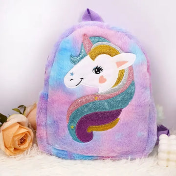 Myk Enhjørningsekk i Plysj – Lilla og Blå Pastell