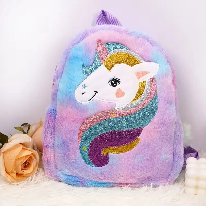Myk Enhjørningsekk i Plysj – Lilla og Blå Pastell