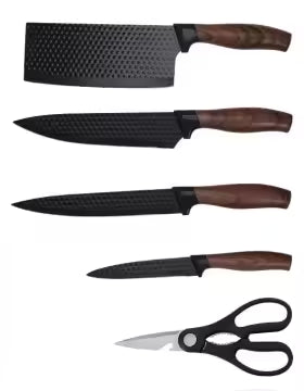 Grill og Fritid Knivsett 6-deler – kjøkkenkniver med diamantmønstret stål