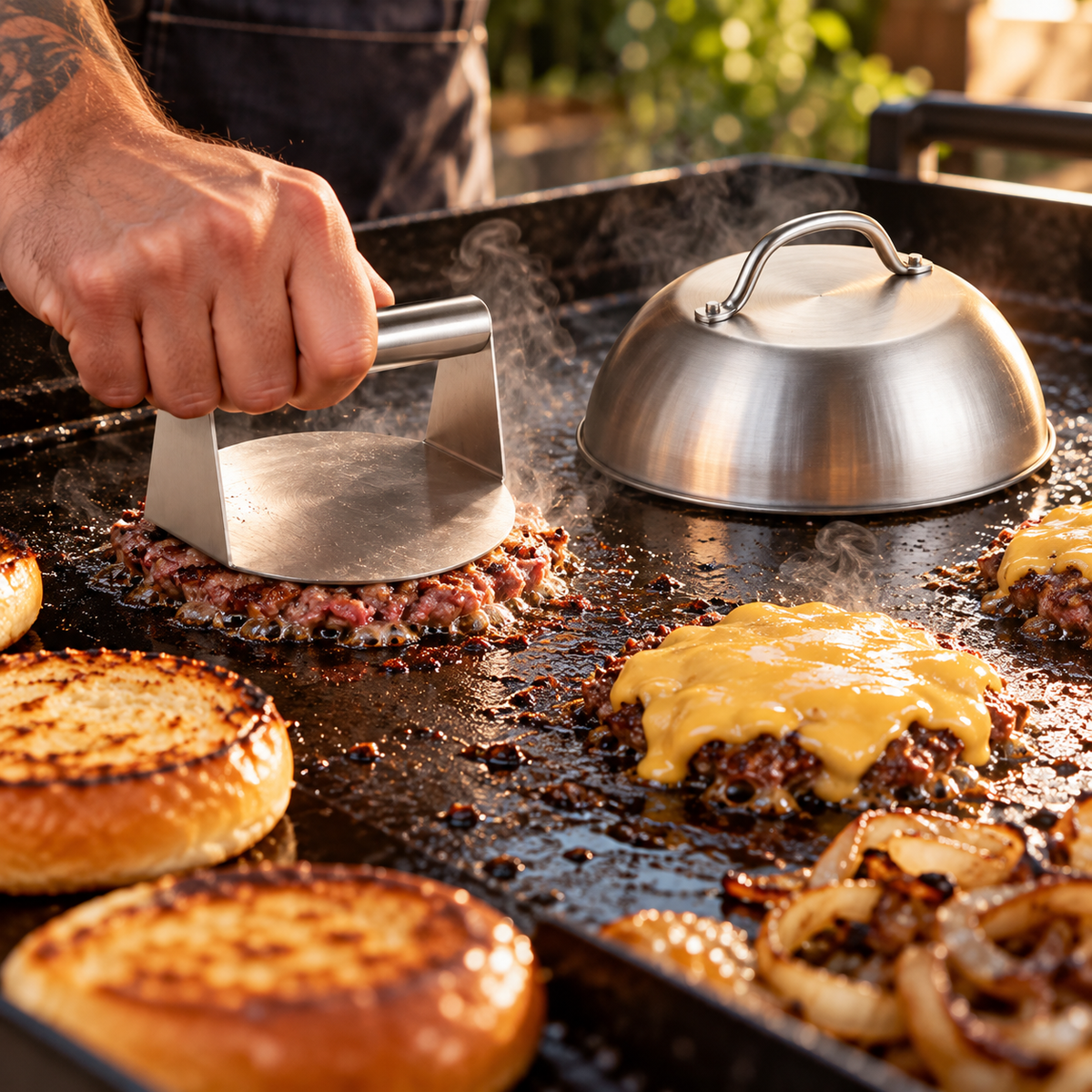 Grill og Fritid Smashburger-sett: Presse & Lokk