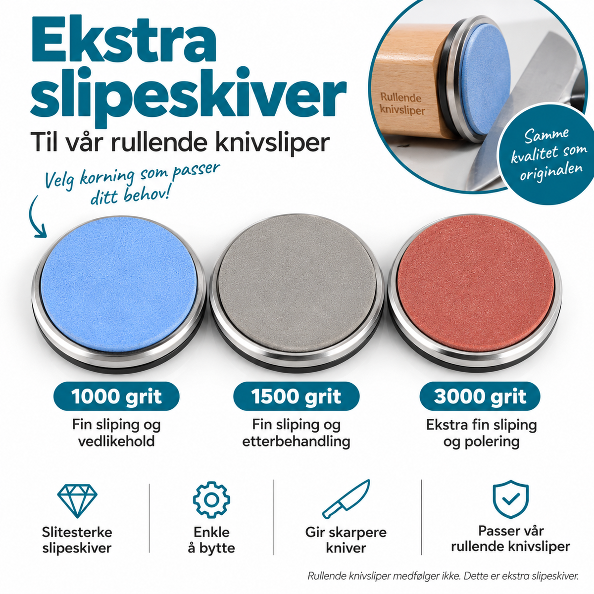Slipeskive til rullende knivsliper
