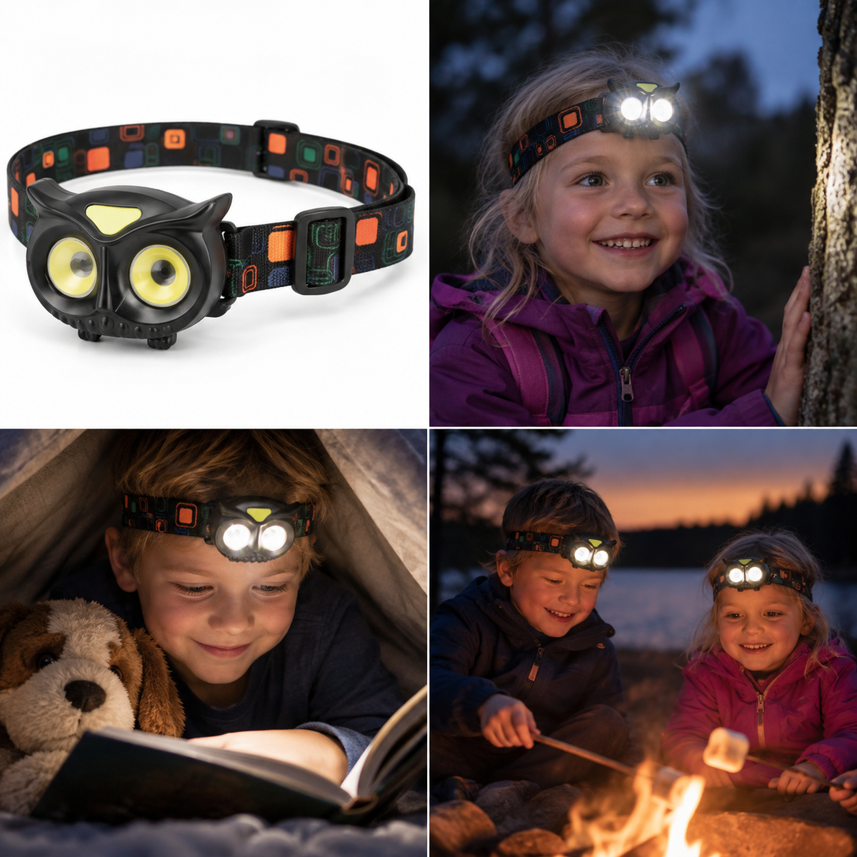 Hodelykt til barn med ugledesign – 150 lumen