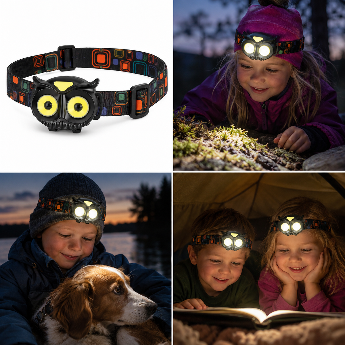 Hodelykt til barn med ugledesign – 150 lumen