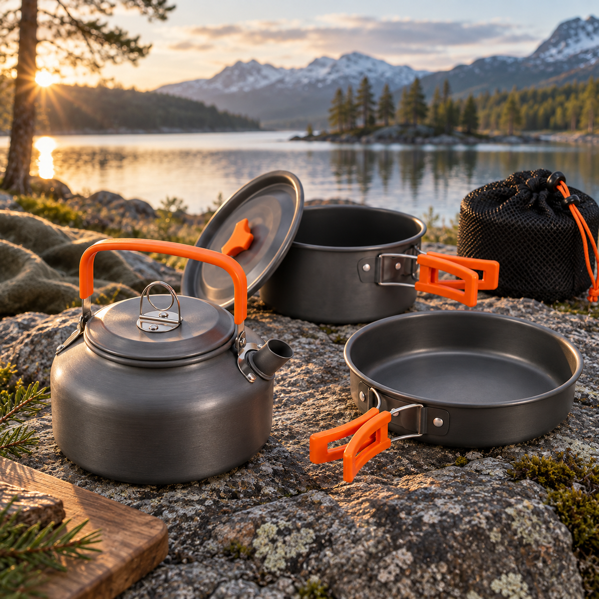 Campingkokesett 3 deler med non-stick