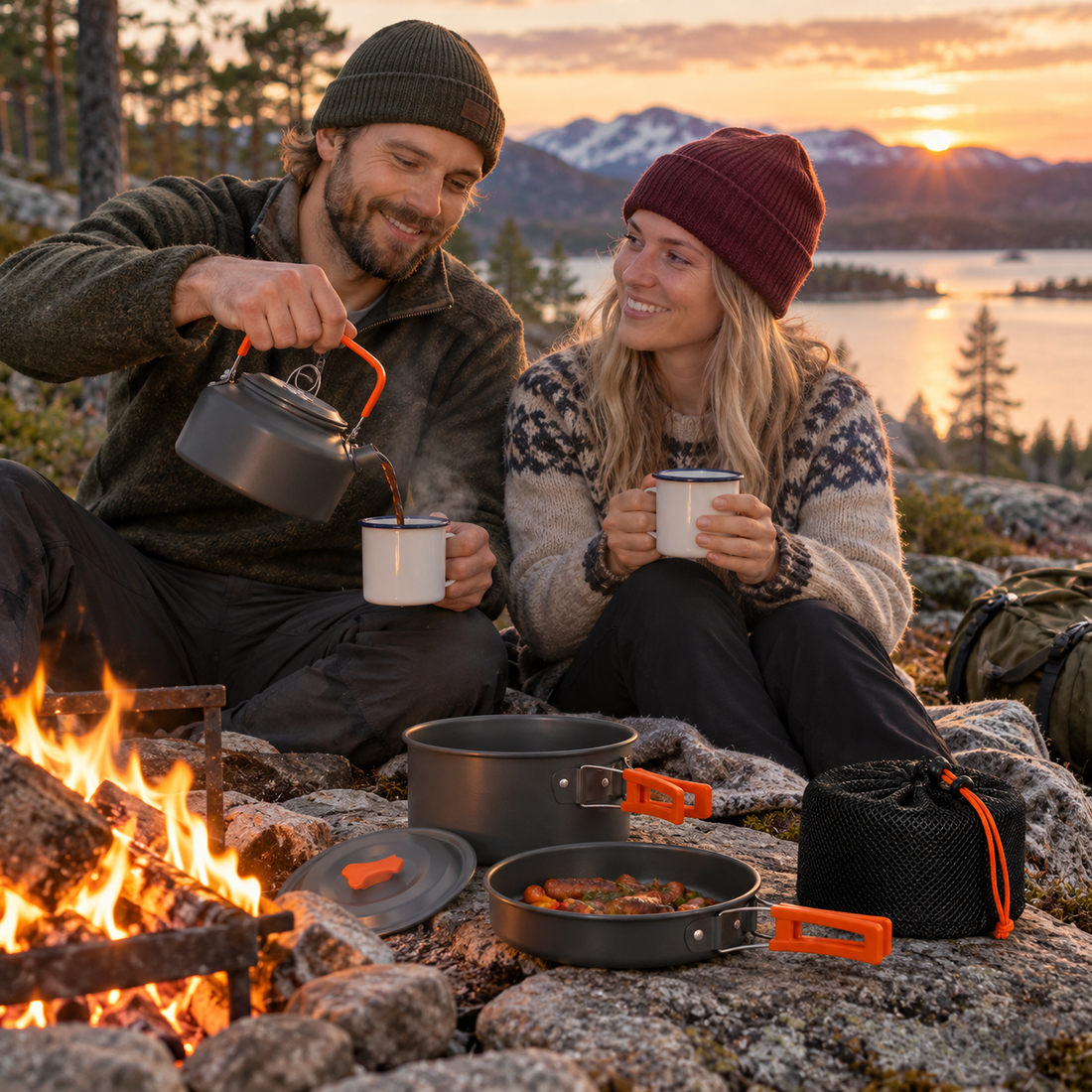 Campingkokesett 3 deler med non-stick
