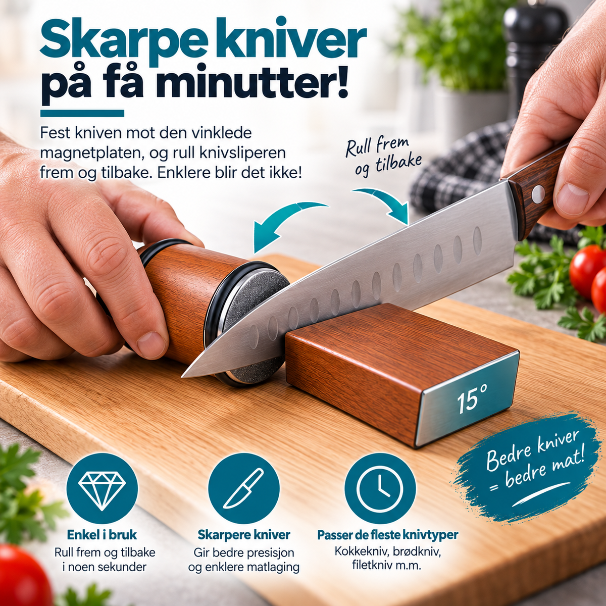 Rullende knivsliper