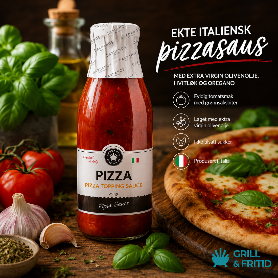Dardanos Pizzasaus – Italiensk tomatsaus 250 ml