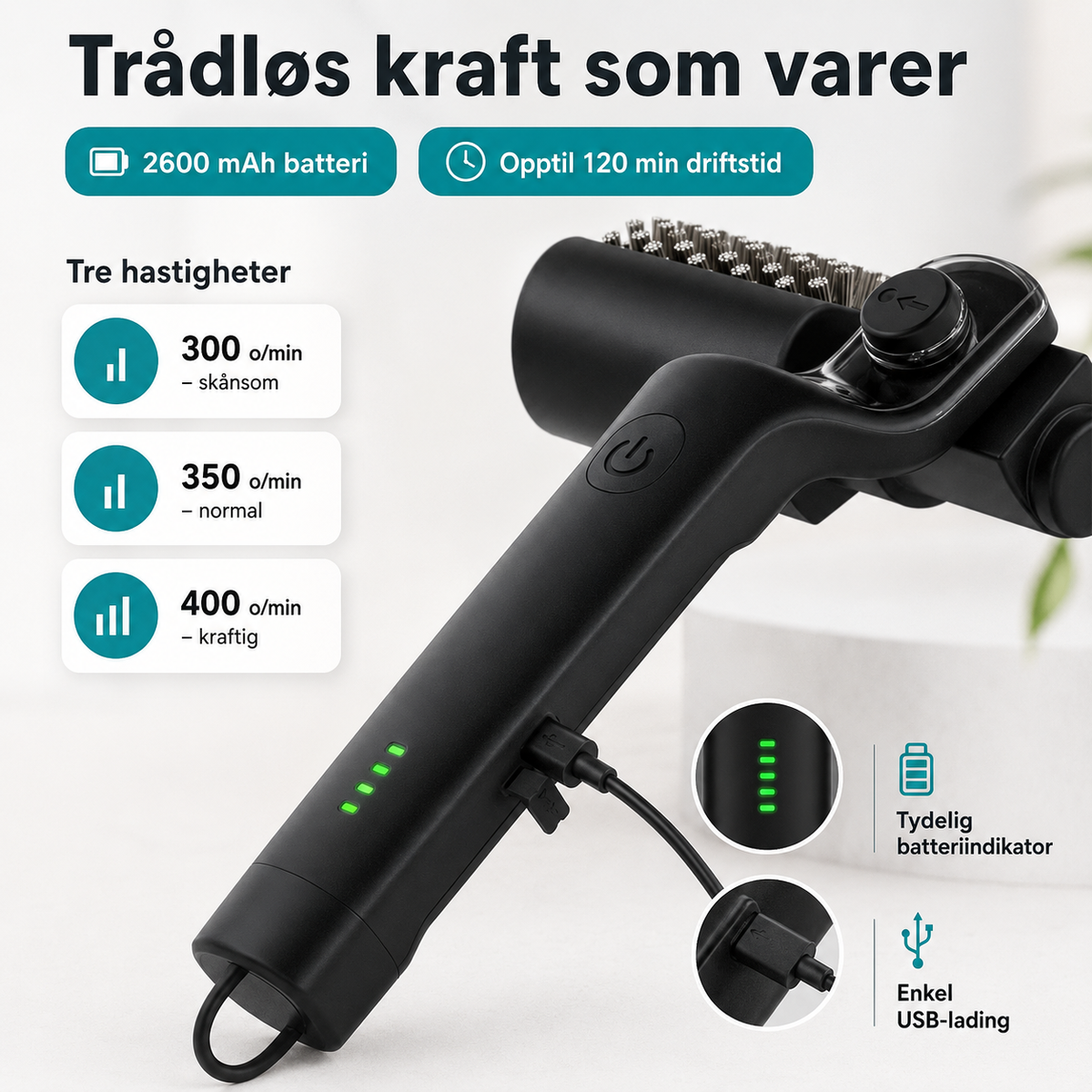 Trådløs Elektrisk Grillbørste 24W – Komplett Rengjøringssett
