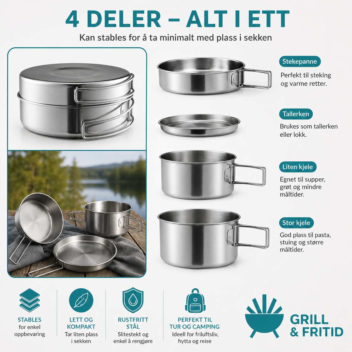 Turkjøkken i rustfritt stål – 4 deler