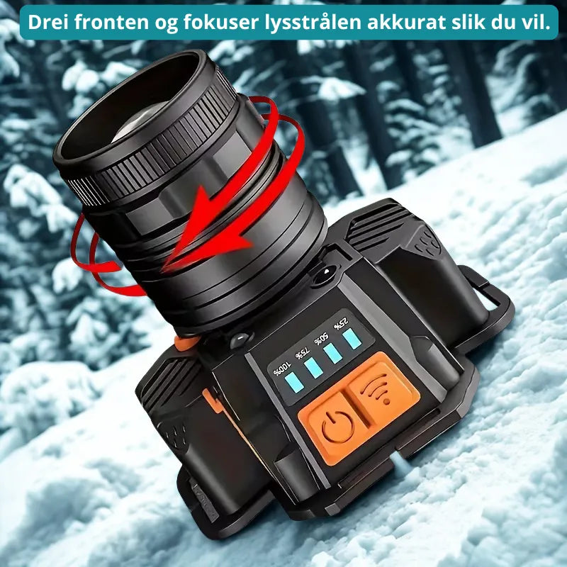 LED Hodelykt 1200 Lumen – Powerbank, IP65 og Fokuslys