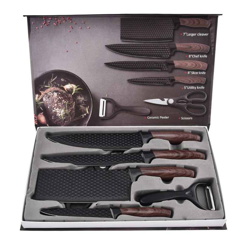Grill og Fritid Knivsett 6-deler – kjøkkenkniver med diamantmønstret stål
