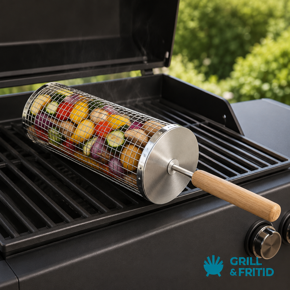 Grillkurv 30 cm med avtakbart trehåndtak