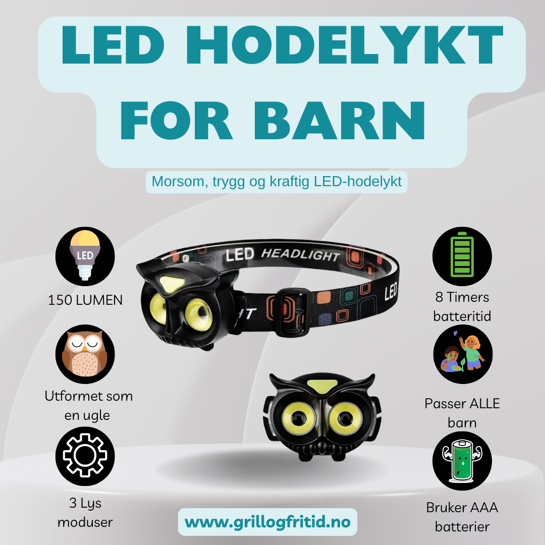 LED Hodelykt for Barn Ugle Design, 3 Moduser, Opptil 8 Timers Batteritid