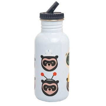 Brillebjørn Stålflaske Lys Blå – 500 ml med sugerør og vippetut