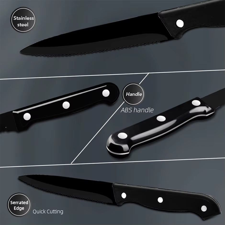 Premium biffkniver – 6 sorte kniver i rustfritt stål