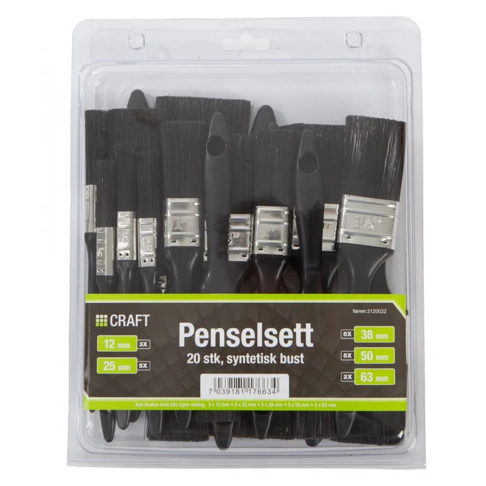 Malerpenselsett 20 stk – assorterte størrelser