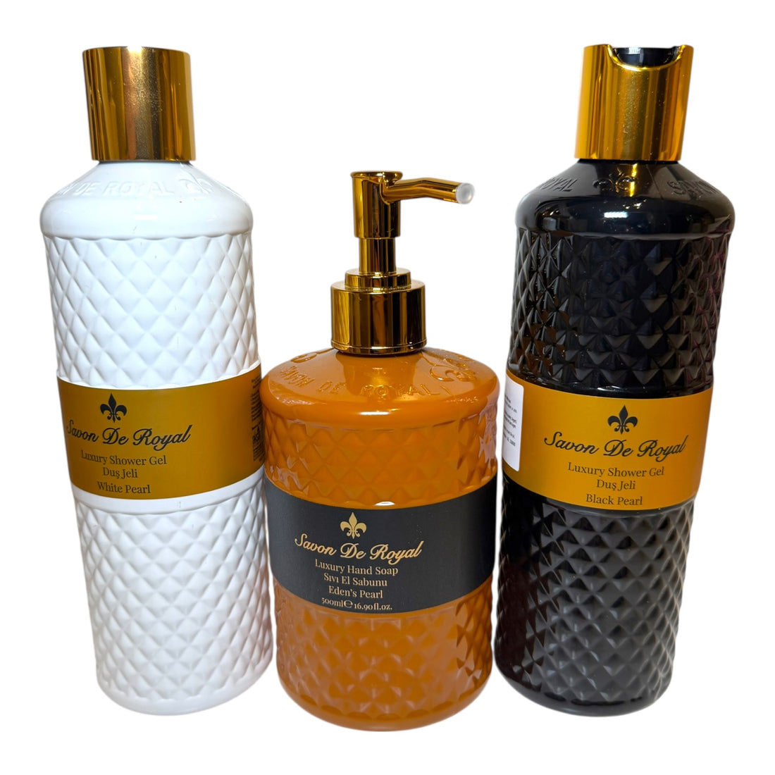 Savon De Royal Pearl Trio – håndsåpe + 2 dusjgeléer (3 x 500 ml)