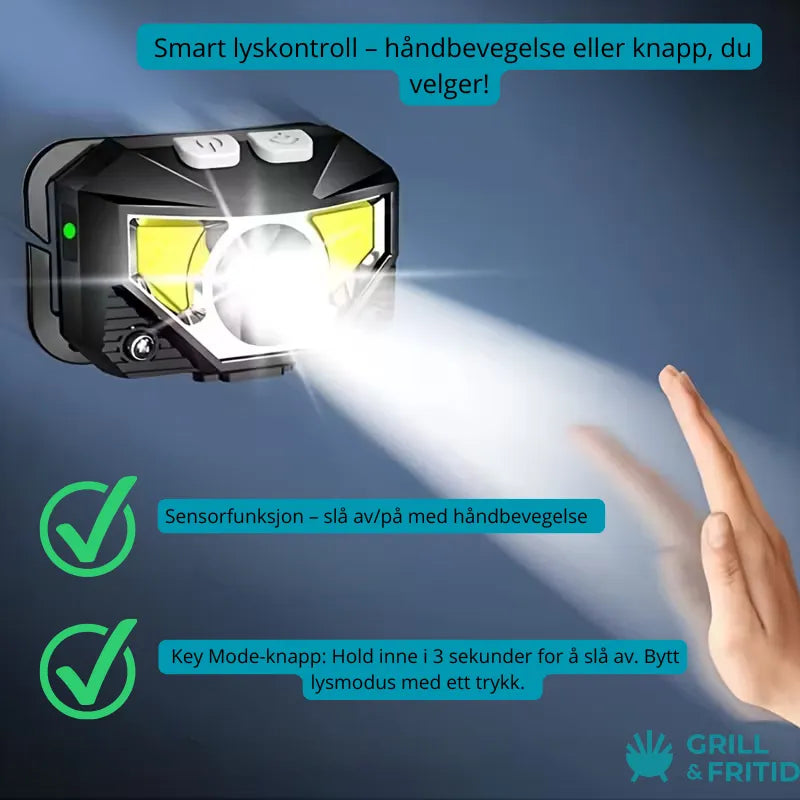 LED-hodelykt – Oppladbar hodelykt med rødt markeringslys | 800 lumen