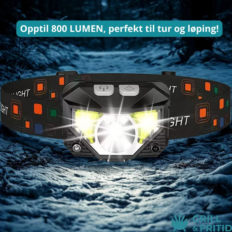 LED-hodelykt – Oppladbar hodelykt med rødt markeringslys | 800 lumen