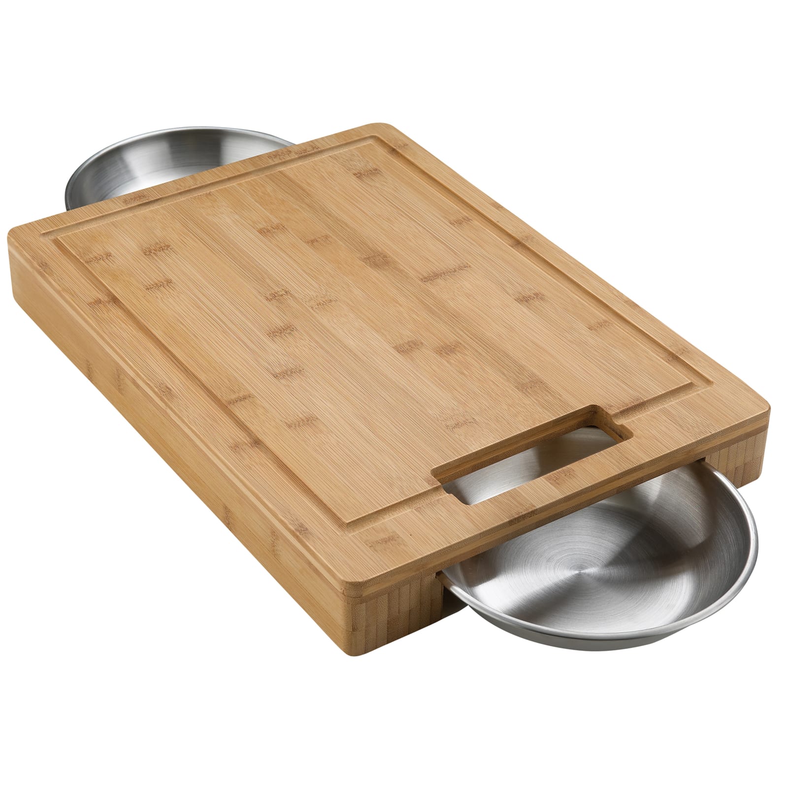 Napoleon skjærebrett i bambus med rustfrie skåler