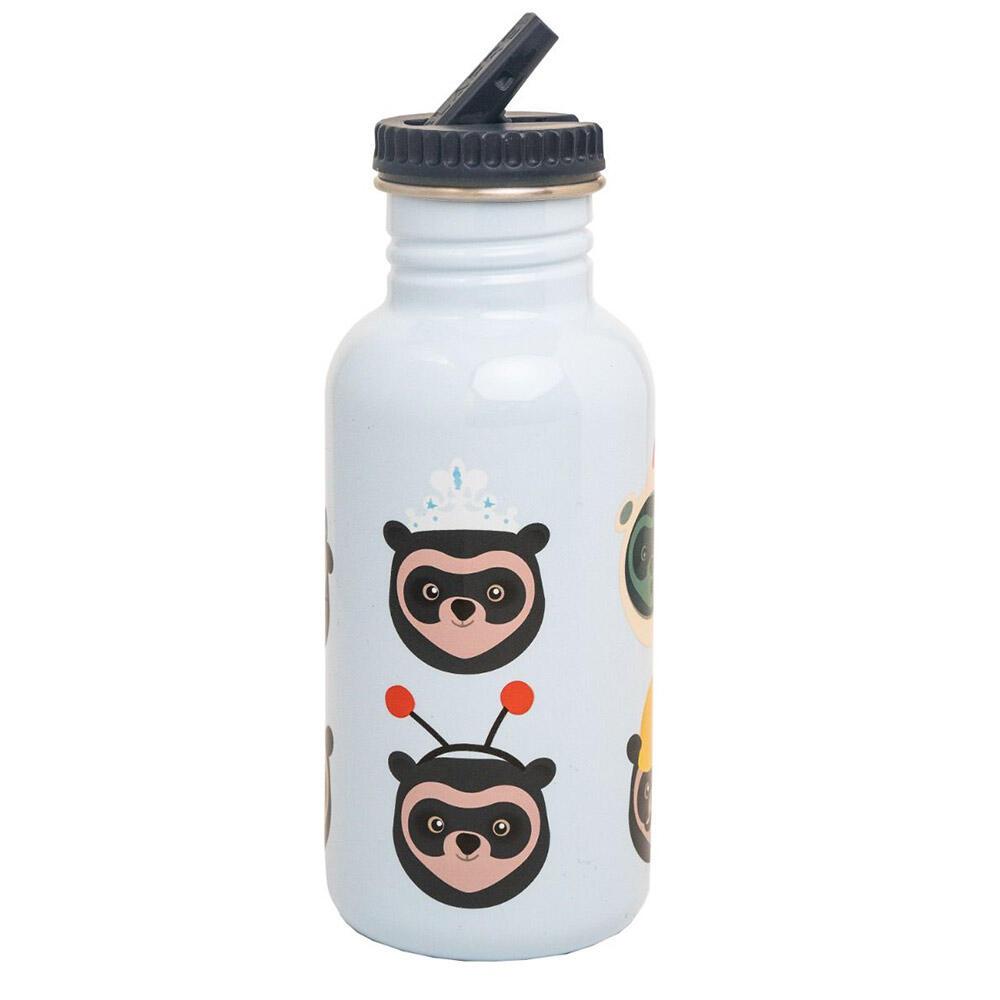 Brillebjørn Stålflaske Lys Blå – 500 ml med sugerør og vippetut