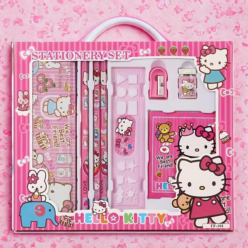 Hello Kitty Skrivesett i gaveeske – Notatbok, blyant, viskelær og linjal