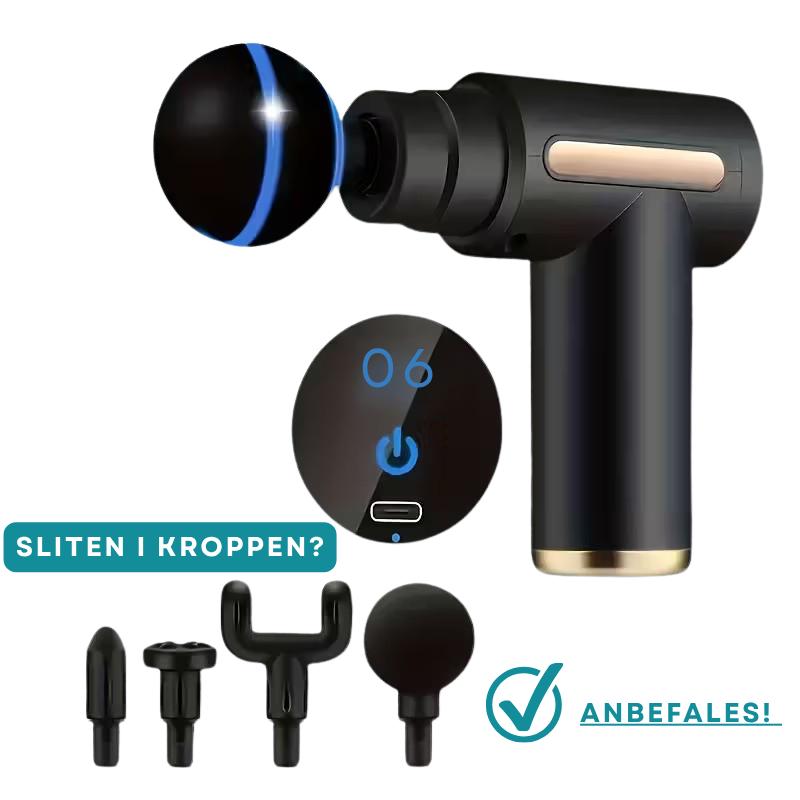 Massasjepistol – 4 Hoder, 6 Hastigheter, USB-C og LCD-skjerm