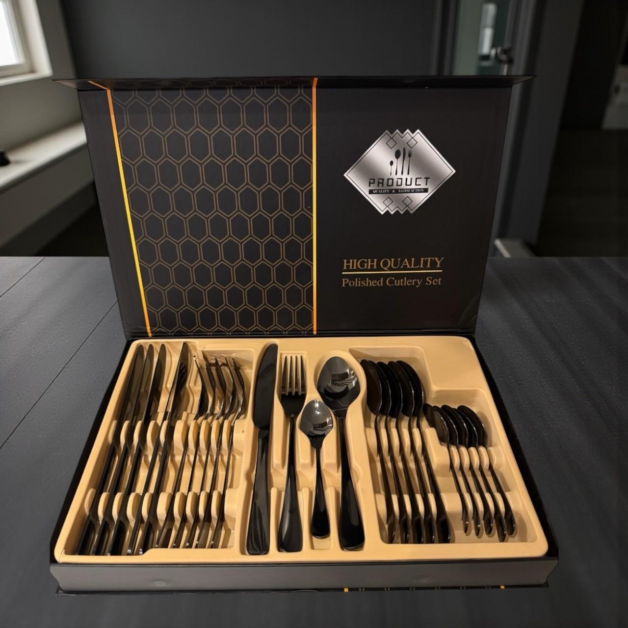 Bestikksett 24 deler – Sort Rustfritt Stål