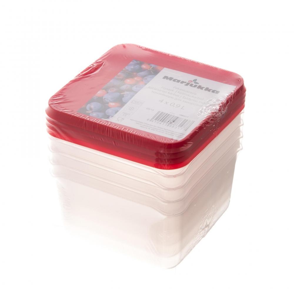 Oppbevaringsbokser 4 pk – 0,9 L plastbokser med lokk for kjøkken og oppbevaring