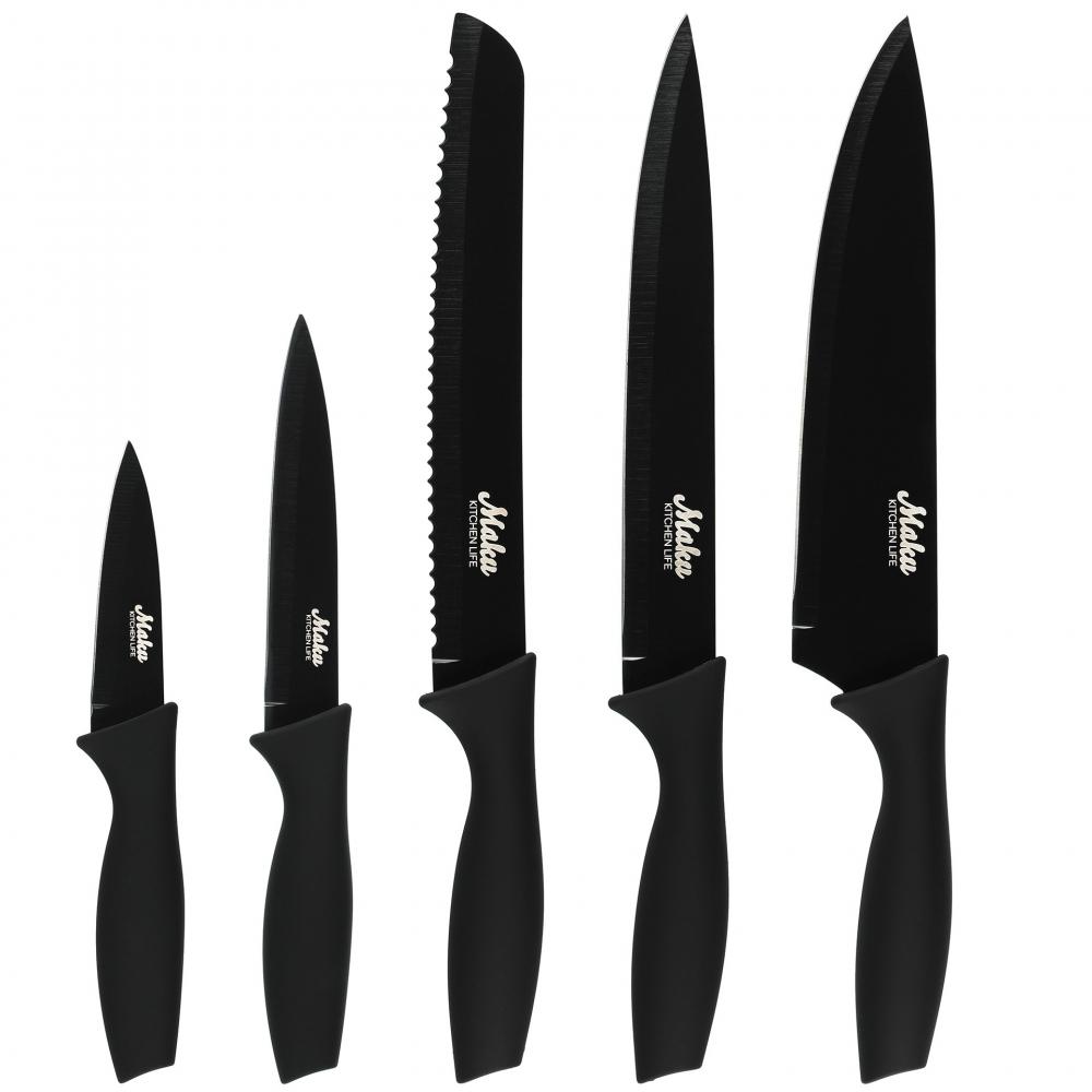 Svart knivsett 5 deler – kjøkkenkniver i rustfritt stål